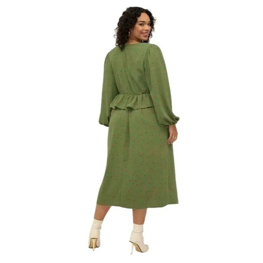 ELOQUII Elements Women's Midi Dress Mixed Print Long Sleeve Size 18 Modest - Picture 2 of 4